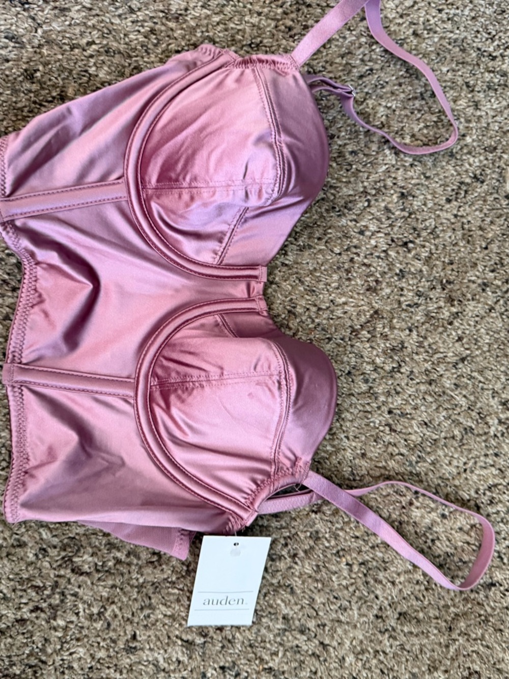 Auden Satin Longline Bralette in Dusty Rose